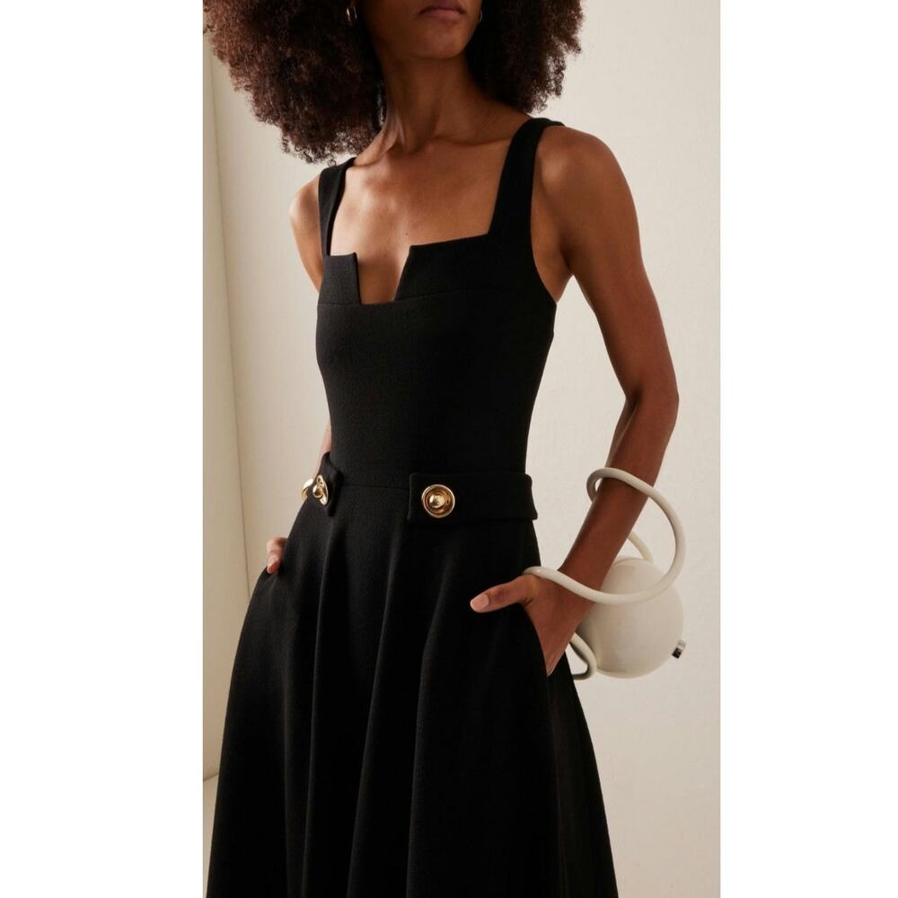NWT Alexis Fiore Dress in Black Midi A-Line Wool‎ Size Large
